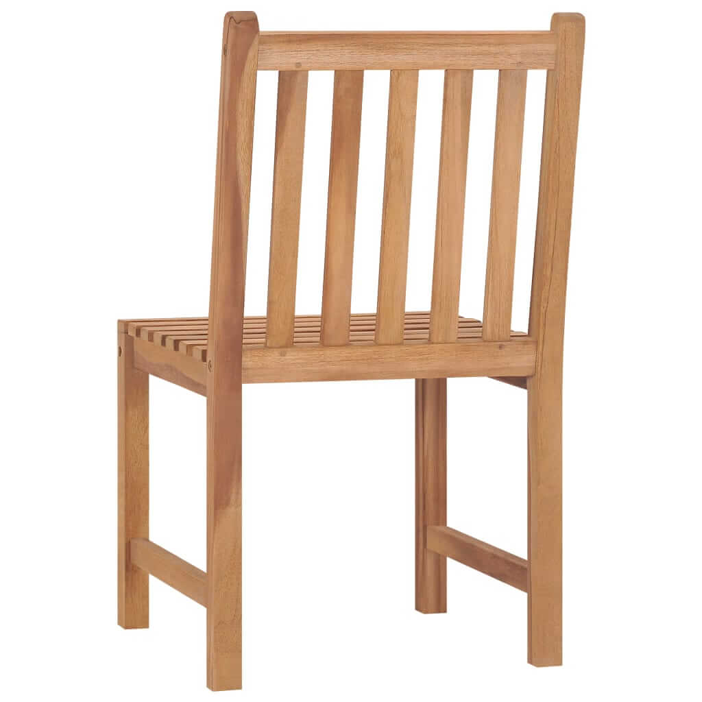 Solid teak wood garden chair with slatted back, perfect for outdoor furniture in garden or patio settings.