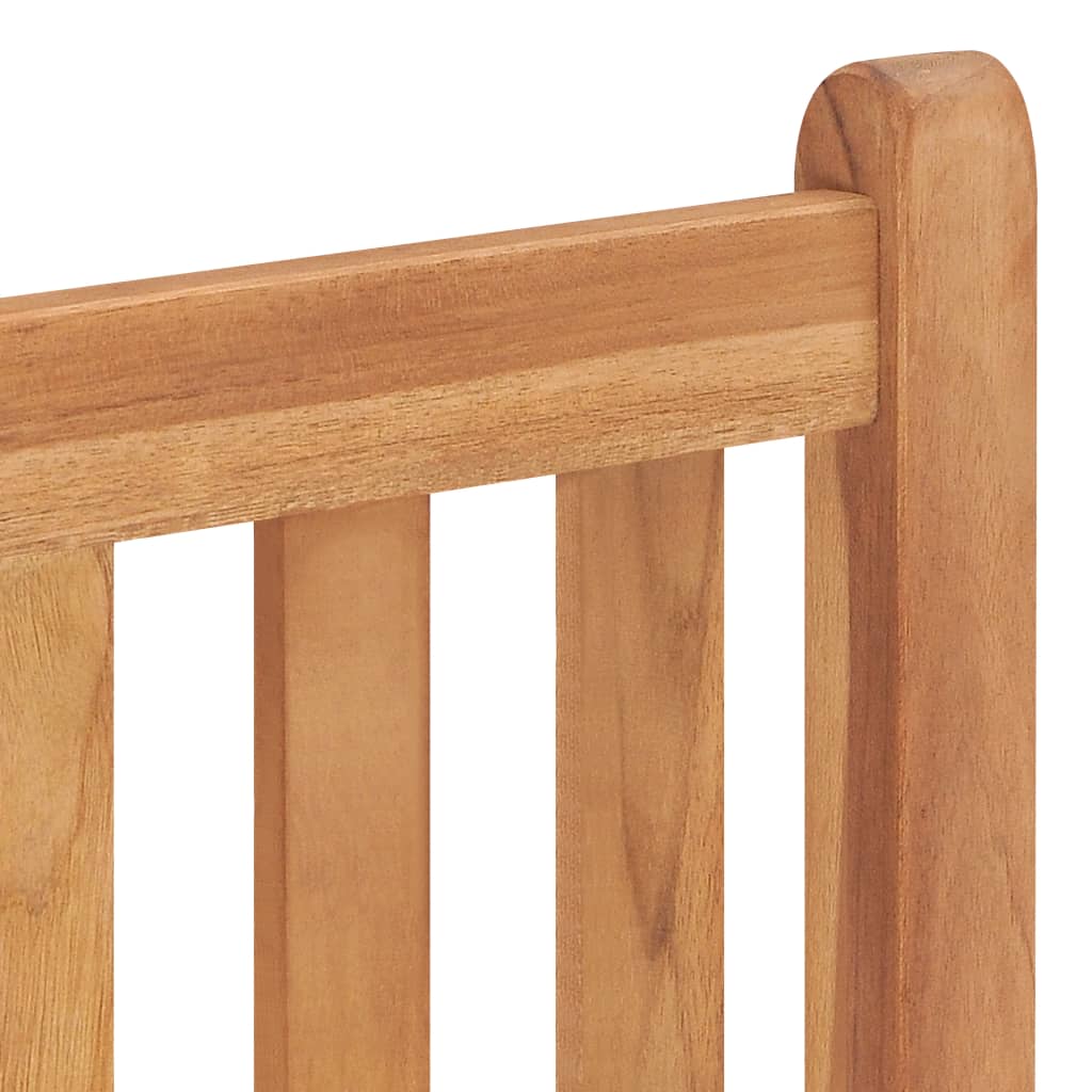 Close-up of solid teak wood garden chair showing smooth finish and sturdy wooden slats for outdoor furniture.