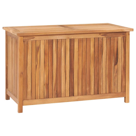 Garden storage box made of solid teak wood, showcasing a rustic design, perfect for indoor or outdoor furniture.