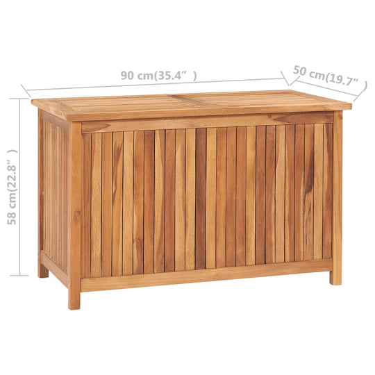 Wooden garden storage box 90x50x58 cm made of solid teak wood, featuring a rustic design perfect for outdoor or indoor use.