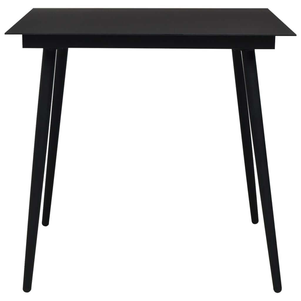 Black minimalist dining table with sleek design and slender legs, perfect for modern decor and versatile use in kitchens or dining areas.