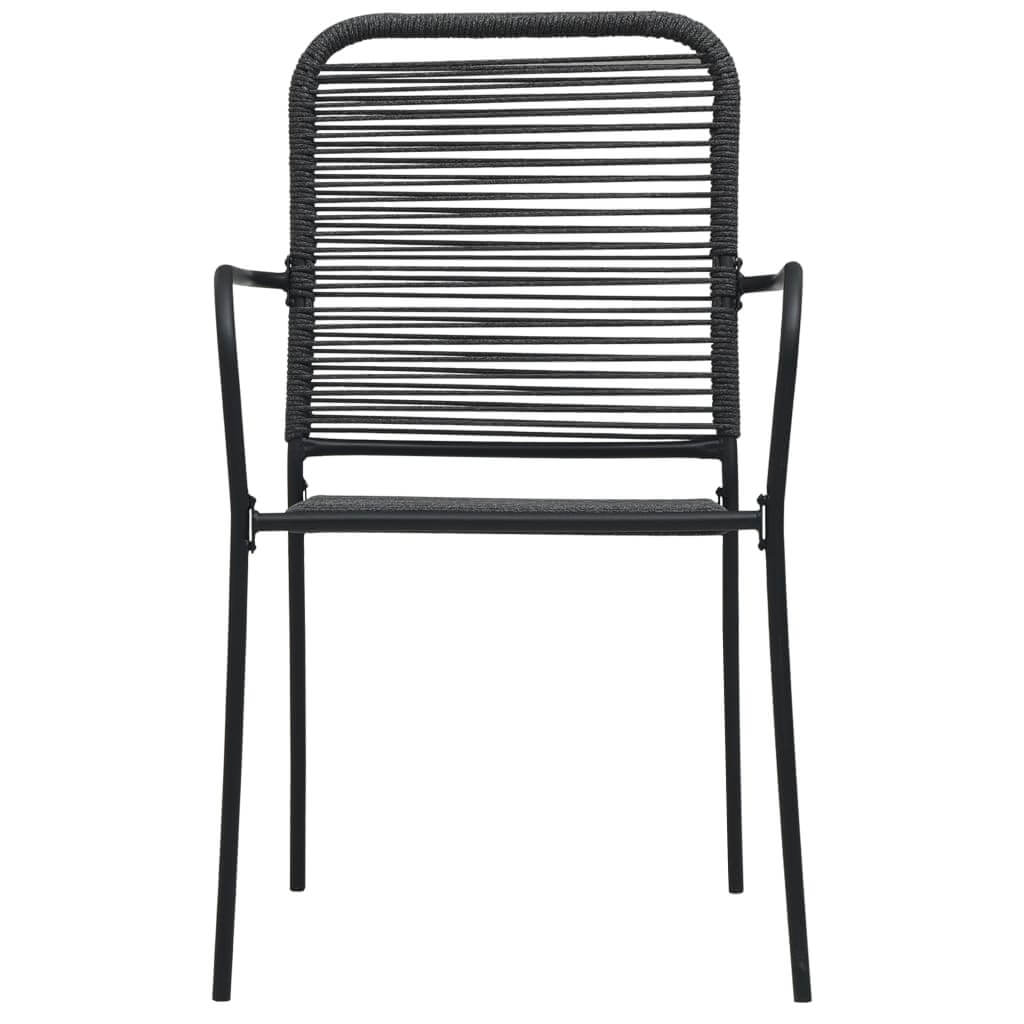 5-piece black garden dining chair with cotton rope backrest and sturdy steel frame, ideal for outdoor furniture and garden lounge settings.