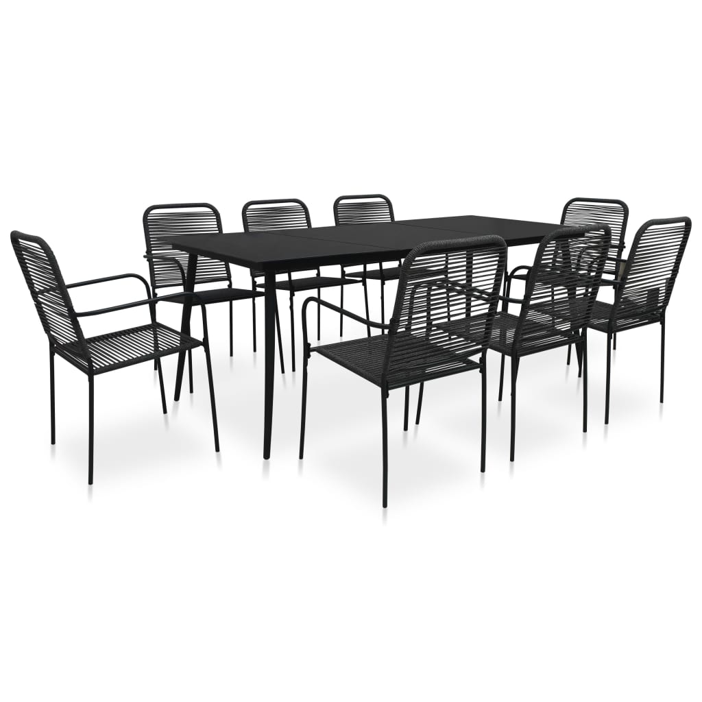 9 Piece Garden Dining Set Cotton Rope and Steel , Furniture -> Outdoor Furniture -> Outdoor Furniture Sets , black,Durable,eligant,Furniture -,Home & Garden -,metal,Modern Design,new-305021,Outdoor Furniture -,Outdoor Furniture Sets,Tables -