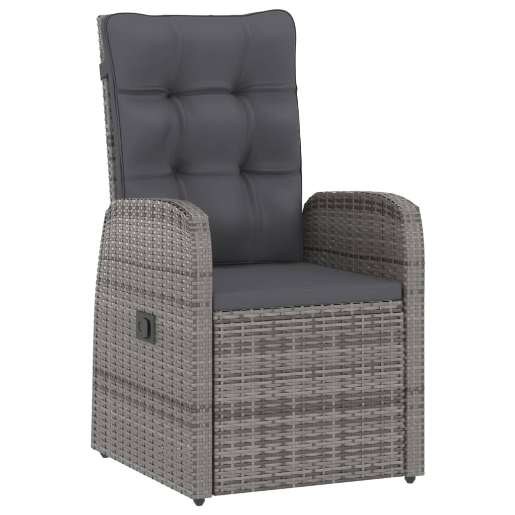 Grey outdoor lounge chair with cushion and poly rattan design, perfect for stylish patio furniture.