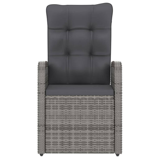 Grey outdoor lounge chair with soft cushions, perfect for garden or patio relaxation and stylish outdoor furniture.