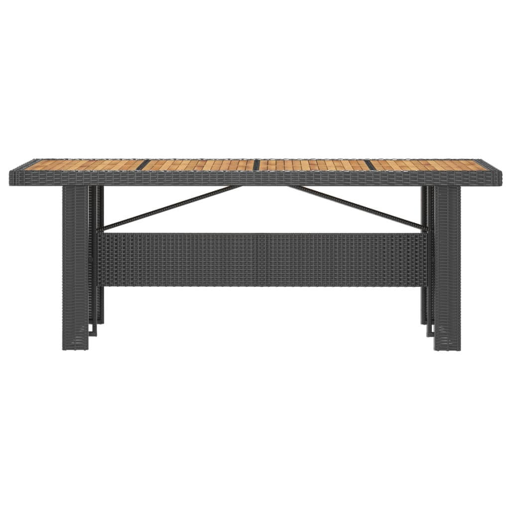 9 Piece Outdoor Dining Set with Cushions Poly Rattan table featuring solid acacia wood top and durable rattan design.