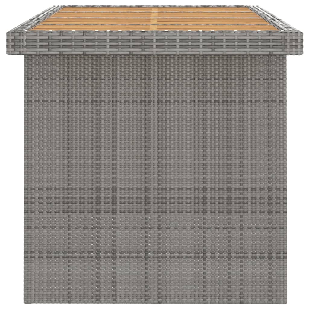 7 Piece Outdoor Dining Set with Cushions Poly Rattan tabletop view featuring solid acacia wood and durable rattan.