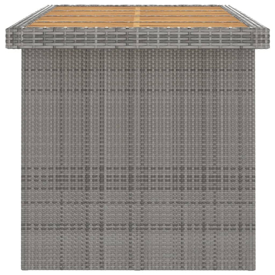 7 Piece Outdoor Dining Set with Cushions Poly Rattan tabletop view featuring solid acacia wood and durable rattan.