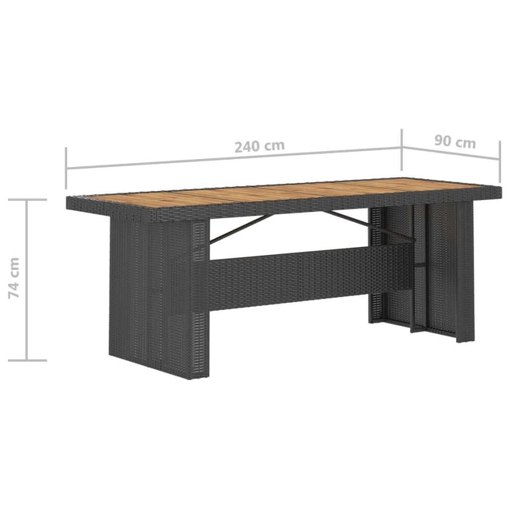 7 Piece Outdoor Dining Set with Cushions Poly Rattan table dimensions 240x90 cm solid acacia wood top