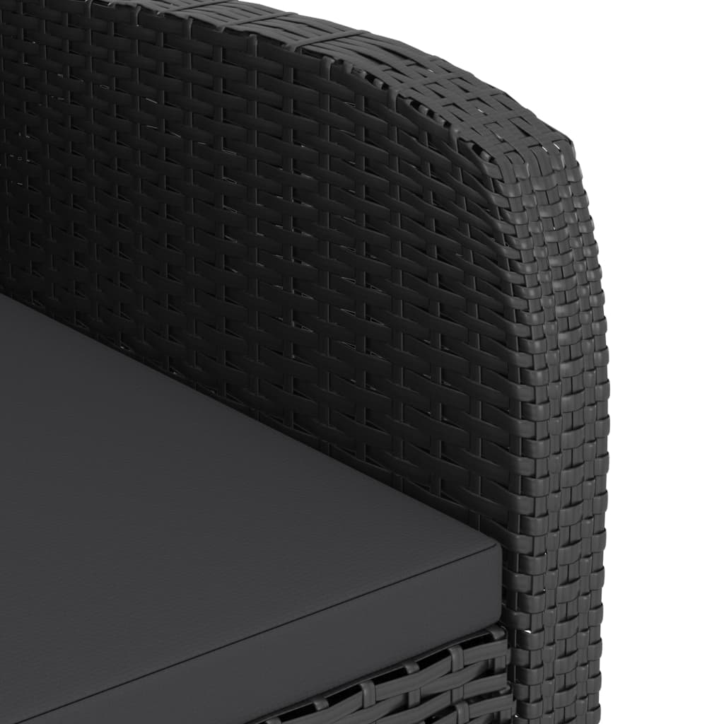 Close-up of the woven design on the armrest of the 7 Piece Outdoor Dining Set with Cushions Poly Rattan.