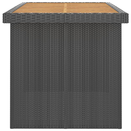 7 Piece Outdoor Dining Set with Cushions Poly Rattan, featuring a solid acacia wood tabletop and durable rattan design.