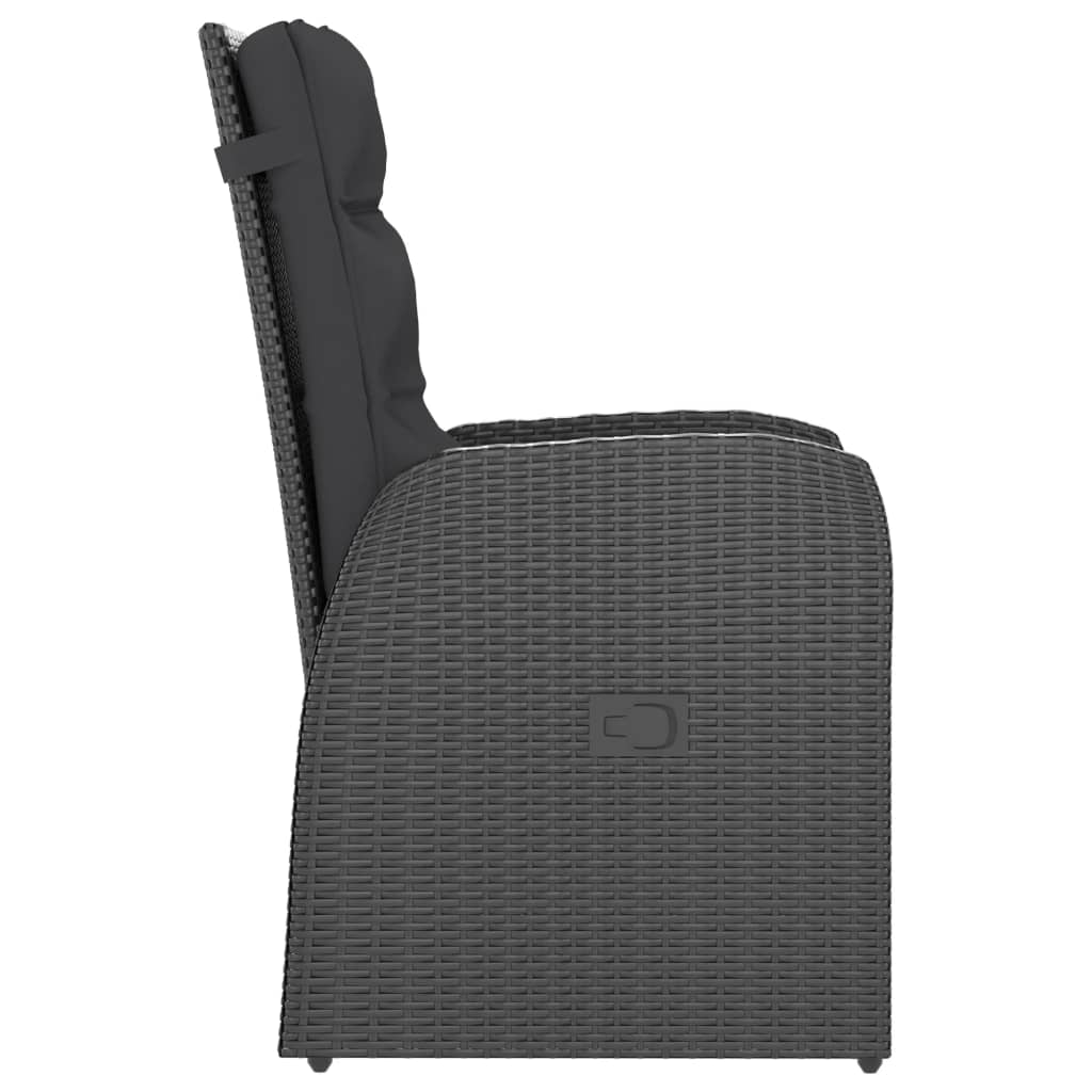 Side view of the 7 Piece Outdoor Dining Set with Cushions Poly Rattan showcasing a cushioned chair.