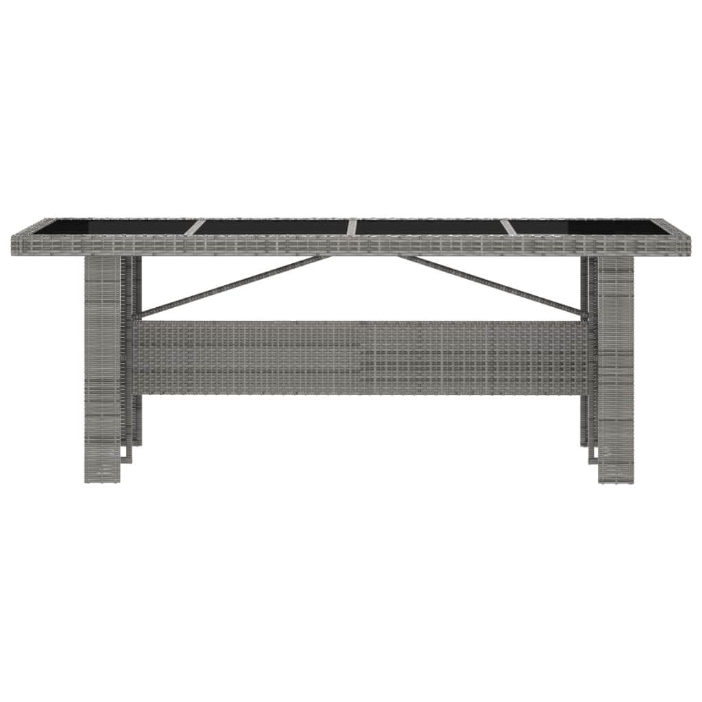 11-piece outdoor dining table in grey poly rattan with glass tabletop, perfect for stylish outdoor gatherings.