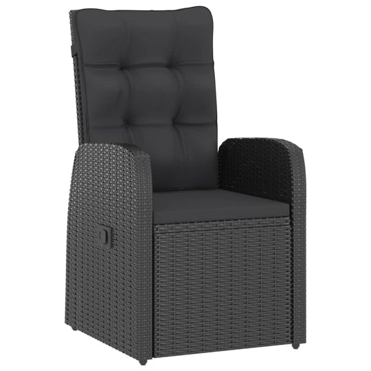 Black poly rattan outdoor dining chair with cushion, perfect for patio and garden furniture, adding elegance to outdoor spaces.