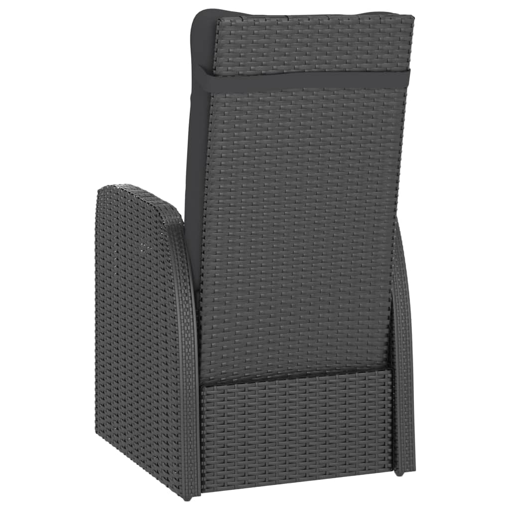 Black poly rattan chair from 11 piece outdoor dining set, featuring a tall back and sleek design for garden or patio furniture.