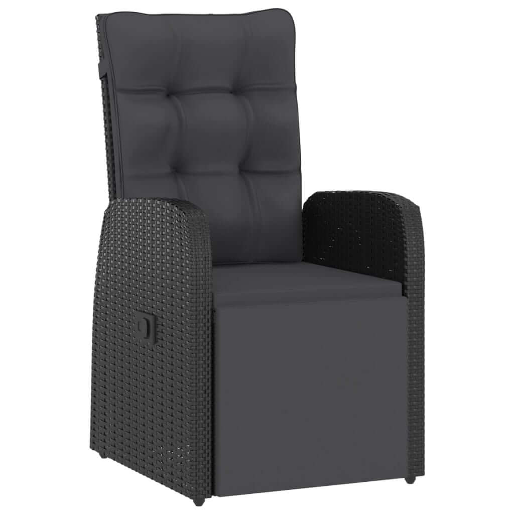 11 Piece Outdoor Dining Set with Cushions Poly Rattan - Comfortable black rattan chair with cushioned seat.