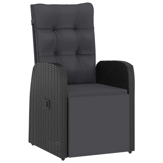 11 Piece Outdoor Dining Set with Cushions Poly Rattan - Comfortable black rattan chair with cushioned seat.