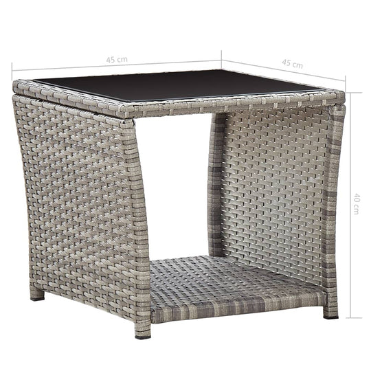 3 Piece Garden Lounge Set with Cushions Poly Rattan coffee table with glass top and lower shelf for outdoor use.