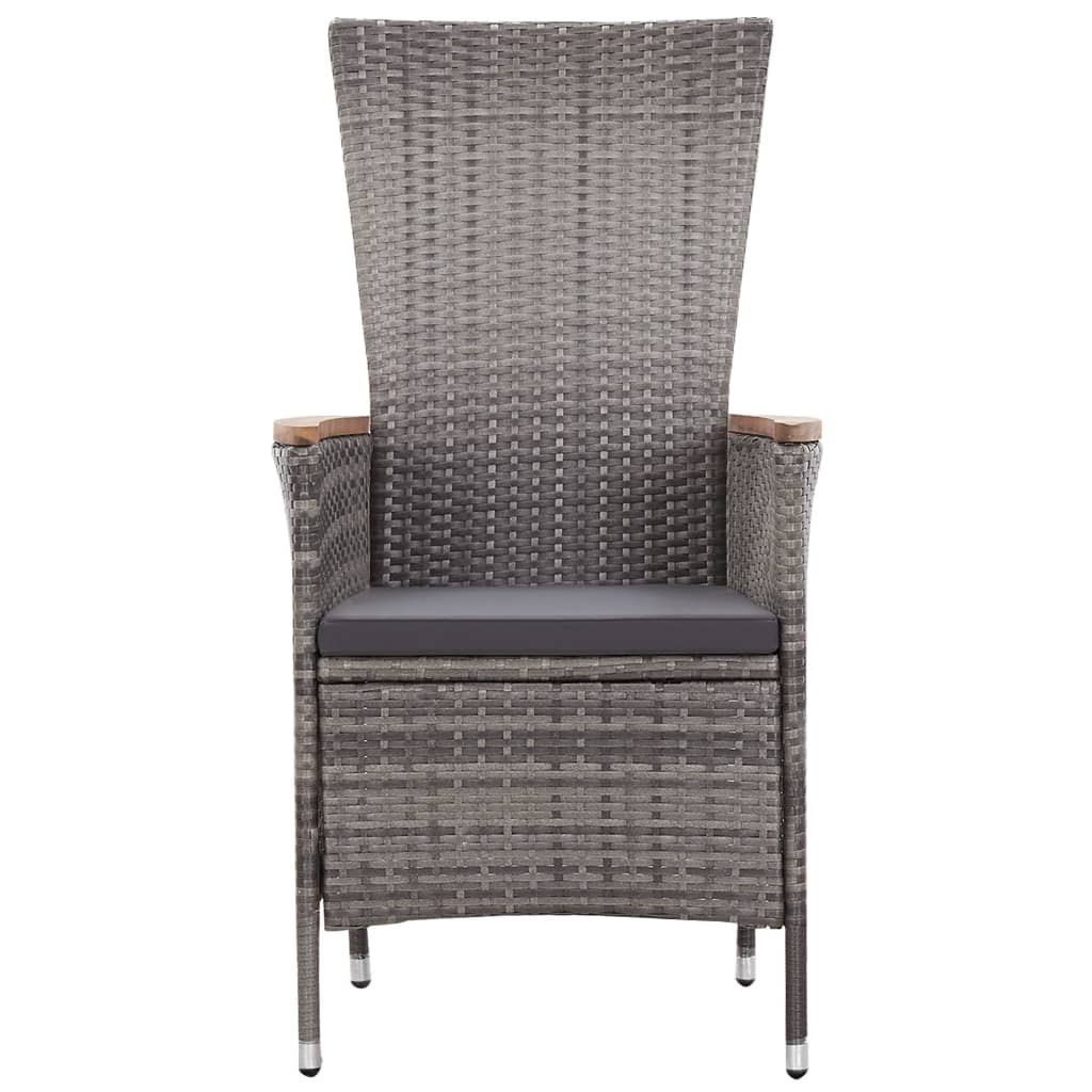 3 Piece Garden Lounge Set with Cushions Poly Rattan armchair in grey with high back and wooden armrests