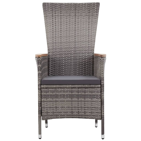3 Piece Garden Lounge Set with Cushions Poly Rattan armchair in grey with high back and wooden armrests