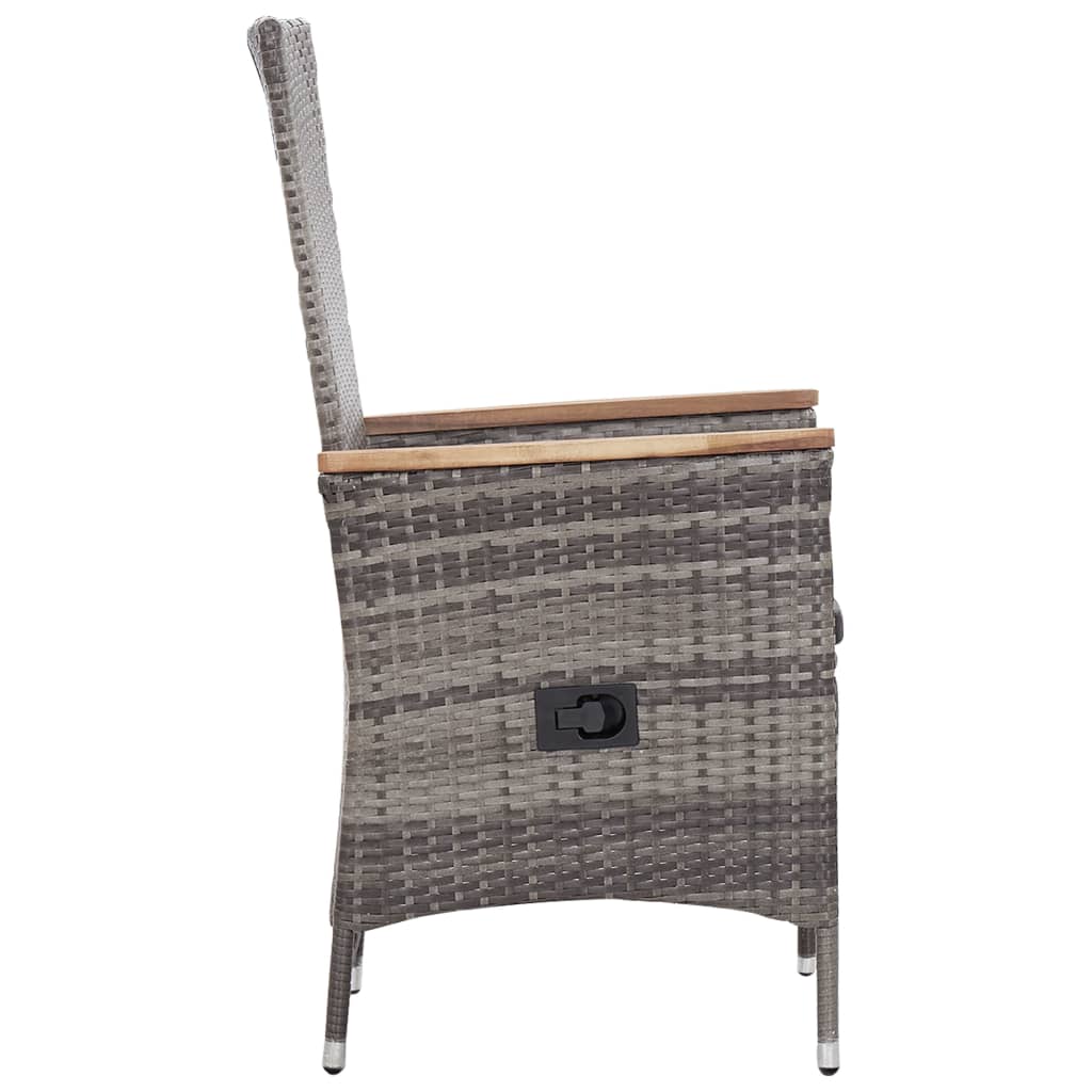 3 Piece Garden Lounge Set with Cushions Poly Rattan side view of armchair with grey weave and wooden top
