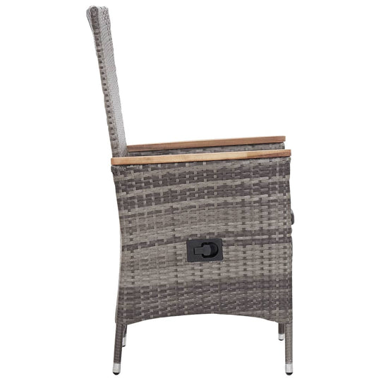3 Piece Garden Lounge Set with Cushions Poly Rattan side view of armchair with grey weave and wooden top
