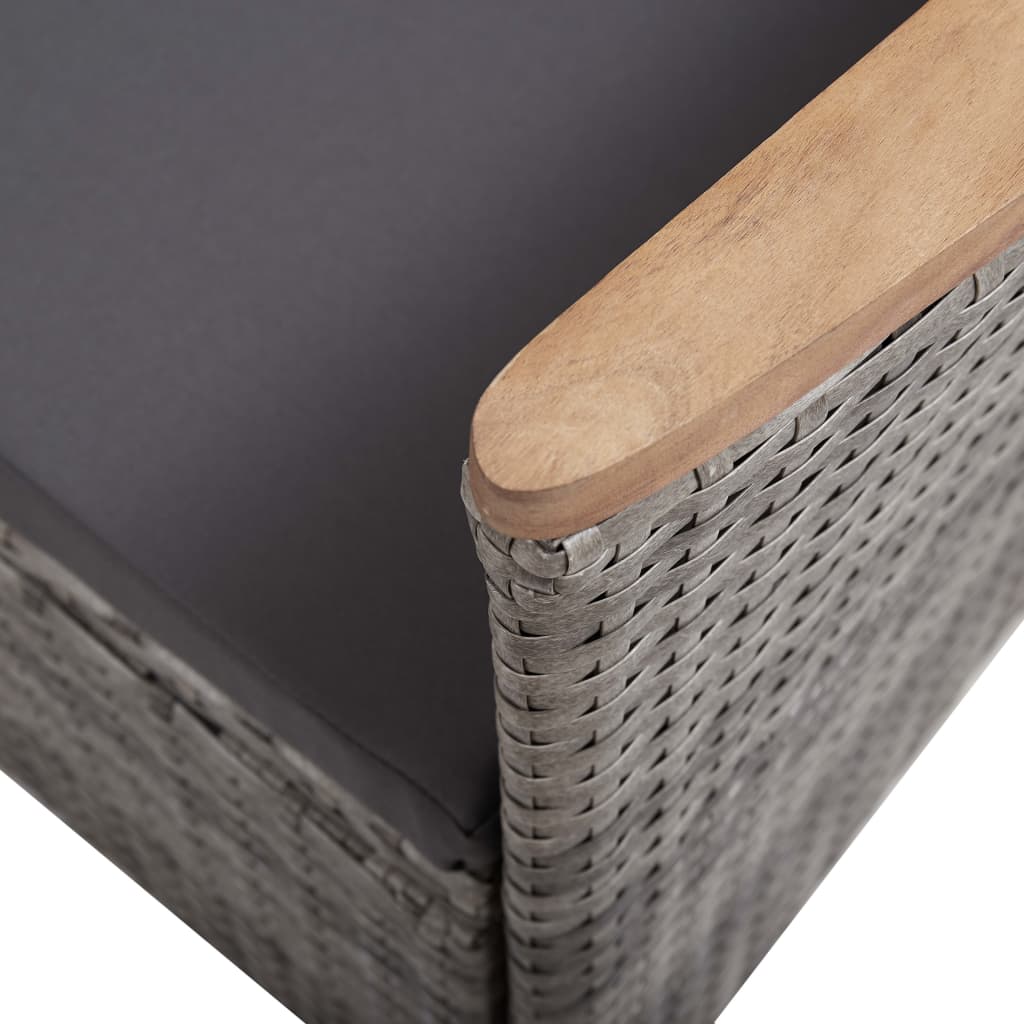 3 Piece Garden Lounge Set with Cushions Poly Rattan close-up of armchair detail and wooden armrest.