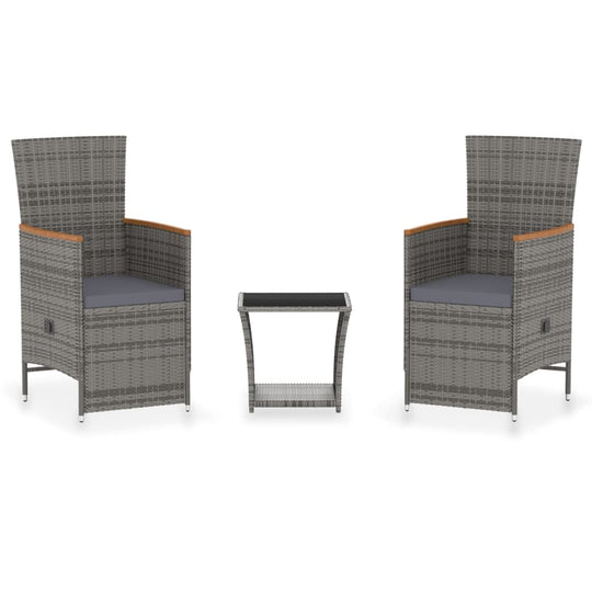 3 Piece Garden Lounge Set with Cushions Poly Rattan including chairs and table in gray color.