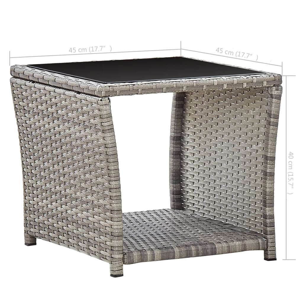 3 Piece Garden Lounge Set with Cushions Poly Rattan tea table with glass top and lower shelf.