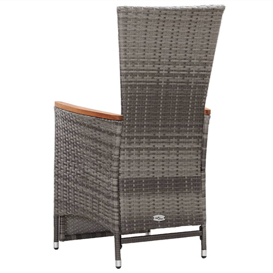 3 Piece Garden Lounge Set with Cushions Poly Rattan grey armchair with wood accents, perfect for outdoor relaxation.