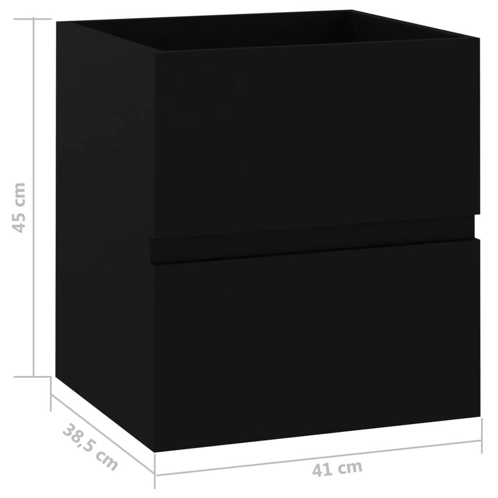 Black sink cabinet 41x38.5x45 cm made of engineered wood with one drawer for bathroom storage.