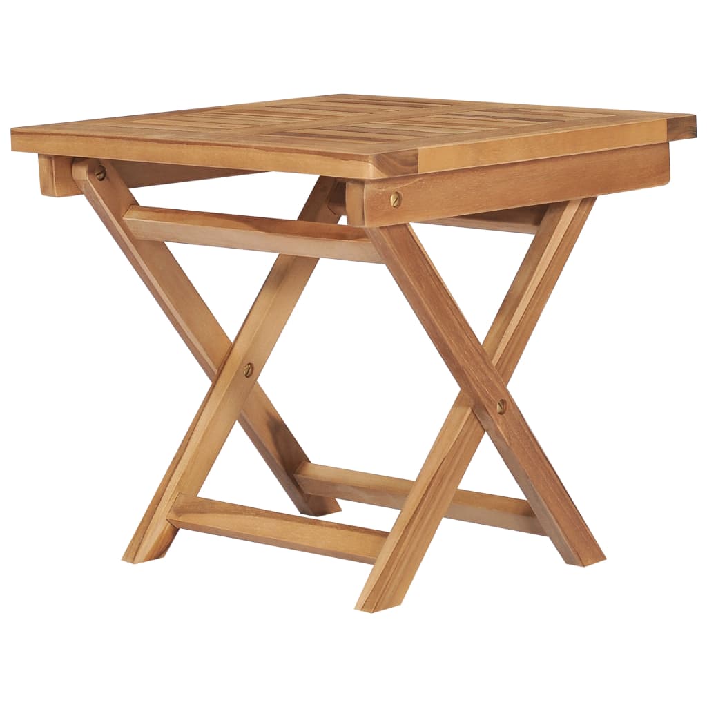 3 Piece Folding Garden Lounge Set Solid Teak Wood side table with cross legs and smooth surface.