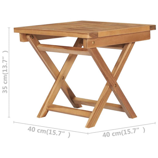 3 Piece Folding Garden Lounge Set Solid Teak Wood dimensions showing compact folding table design.