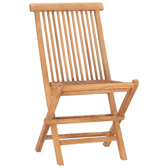 Folding teak wood chair from 5-piece outdoor dining set, perfect for patio or garden furniture.