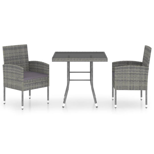 3 Piece Garden Dining Set Poly Rattan featuring a table and two chairs in grey