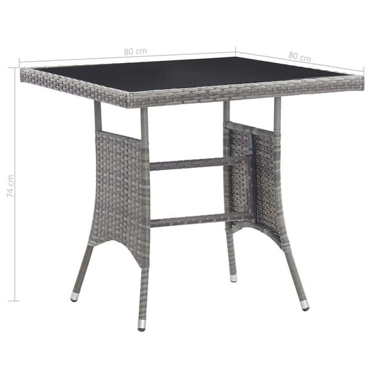 3 Piece Garden Dining Set Poly Rattan table with glass top and durable steel frame, ideal for outdoor dining.