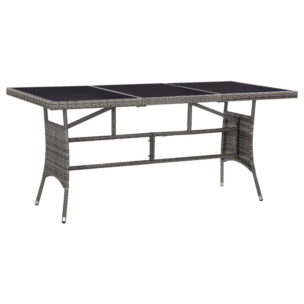 Poly rattan garden dining table in anthracite and grey with glass tabletop, perfect for outdoor gatherings.