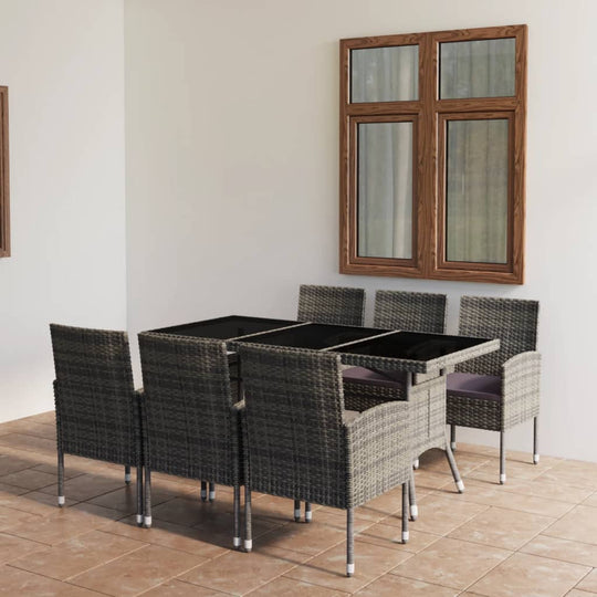 7 piece poly rattan garden dining set in anthracite and grey with chairs and glass tabletop, perfect for outdoor use.