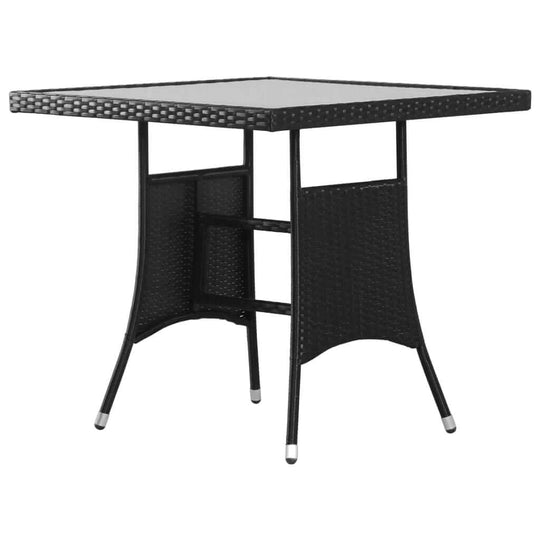 3 Piece Garden Dining Set Poly Rattan table with glass top and steel frame, perfect for outdoor dining.