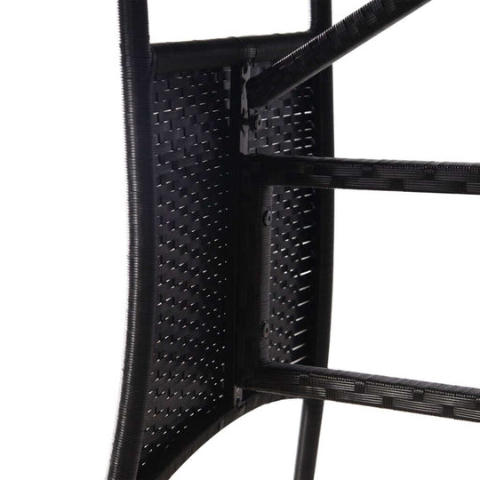 Close-up of the woven structure of a chair from the 3 Piece Garden Dining Set Poly Rattan.