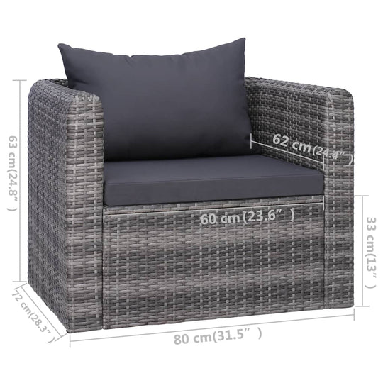 9 Piece Garden Lounge Set with Cushions Poly Rattan Grey