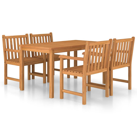 5 Piece Garden Dining Set 140x80 cm Solid Teak Wood featuring a table and four chairs.