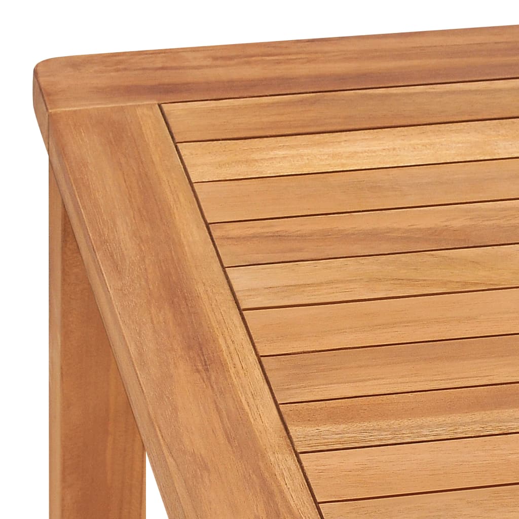 5 Piece Garden Dining Set 140x80 cm Solid Teak Wood tabletop detail showcasing smooth teak finish.