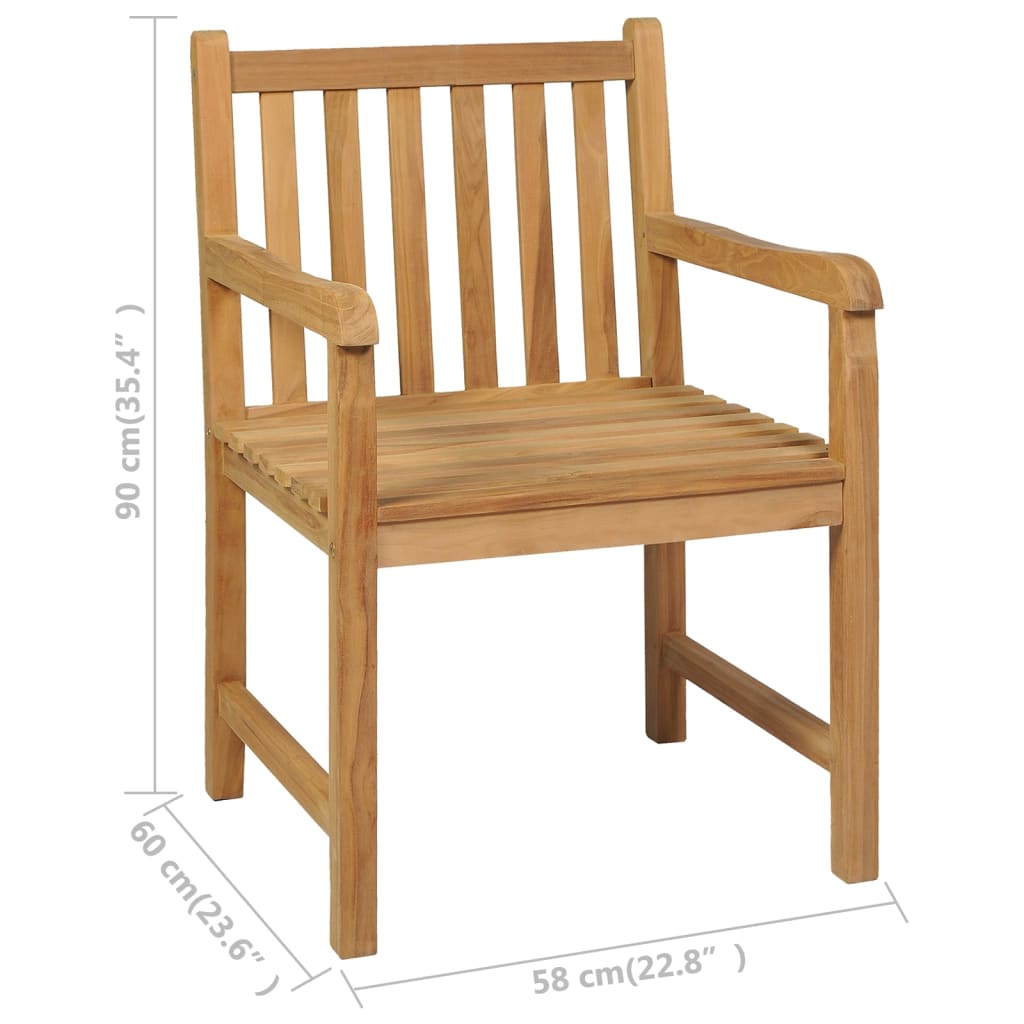 5 Piece Garden Dining Set 140x80 cm Solid Teak Wood chair showing dimensions and design for outdoor furniture