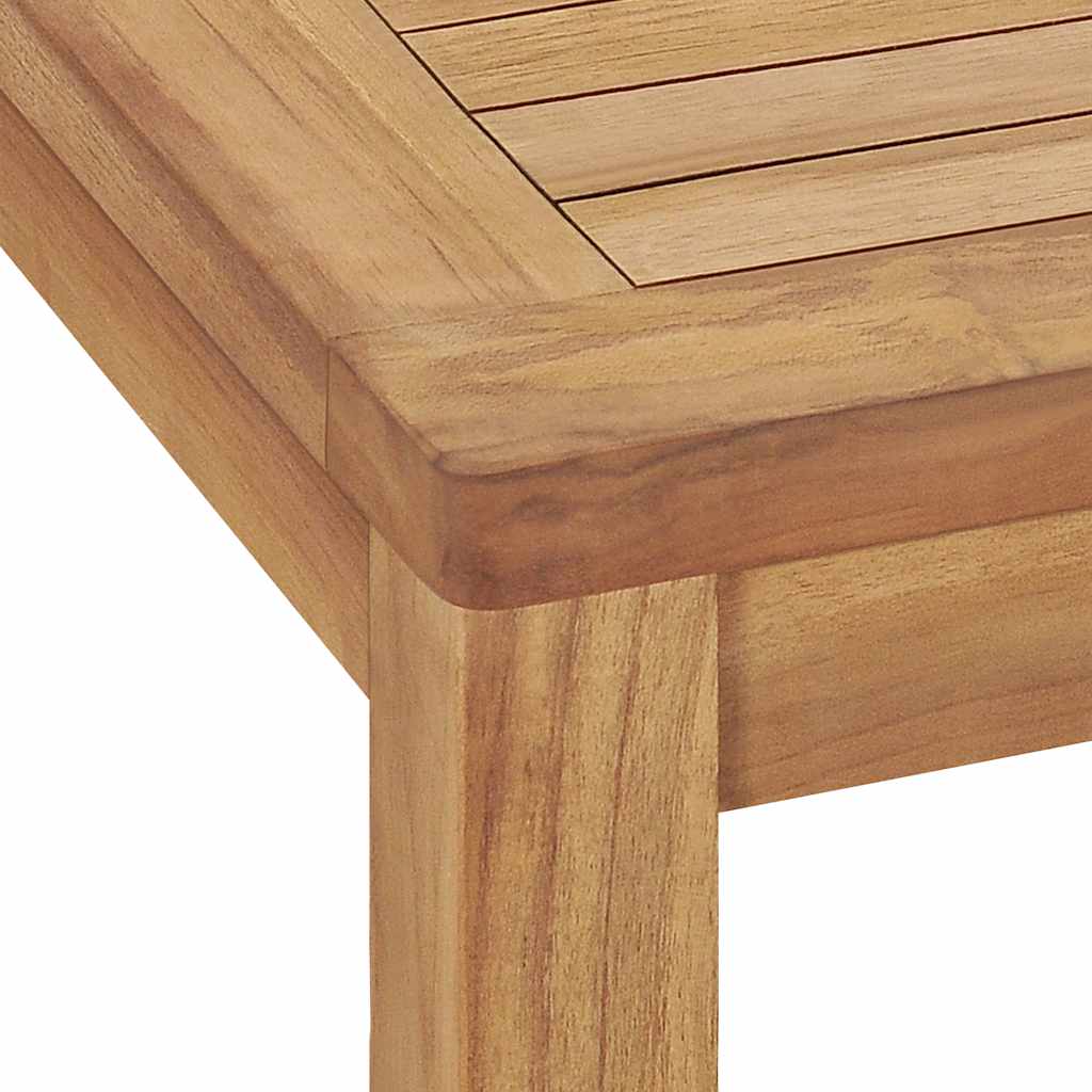 Close-up of the 7 Piece Garden Dining Set 140x80 cm Solid Teak Wood showing smooth teak wood grain and robust construction.