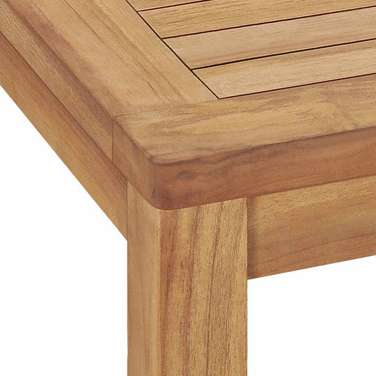 Close-up of the 7 Piece Garden Dining Set 140x80 cm Solid Teak Wood showing smooth teak wood grain and robust construction.