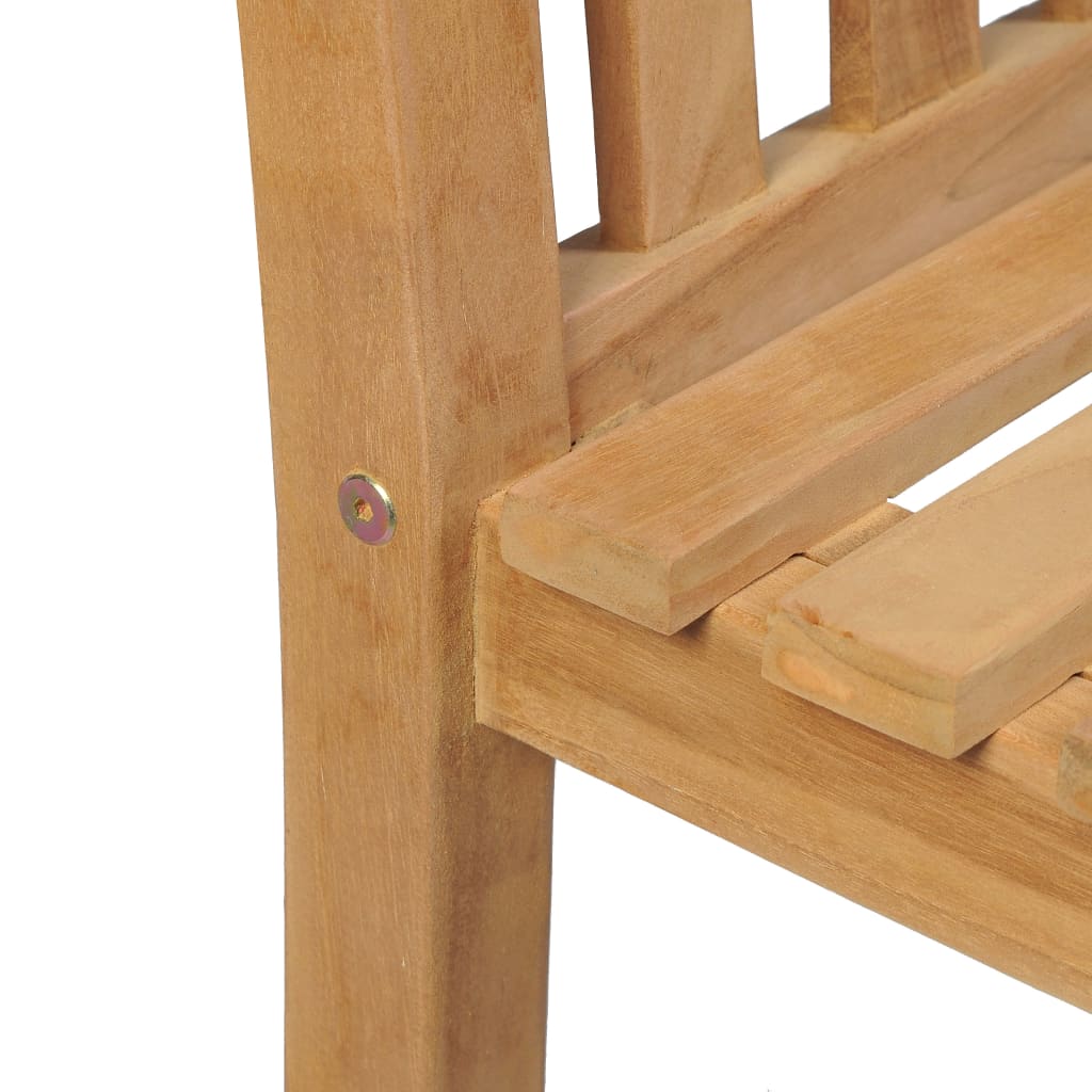 close-up of a solid teak wood chair with smooth slats and durable construction, showcasing natural beauty and quality craftsmanship.