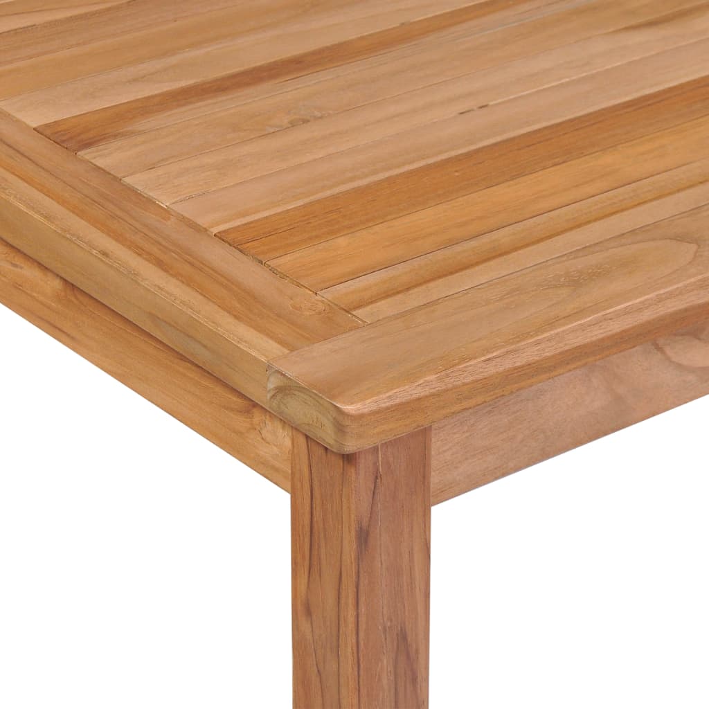 9 Piece Garden Dining Set 200x100 cm Solid Teak Wood table close-up showing smooth teak finish.