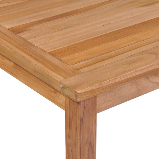 9 Piece Garden Dining Set 200x100 cm Solid Teak Wood table close-up showing smooth teak finish.