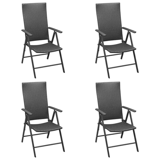 Four black PE rattan garden chairs for patio or outdoor living space.